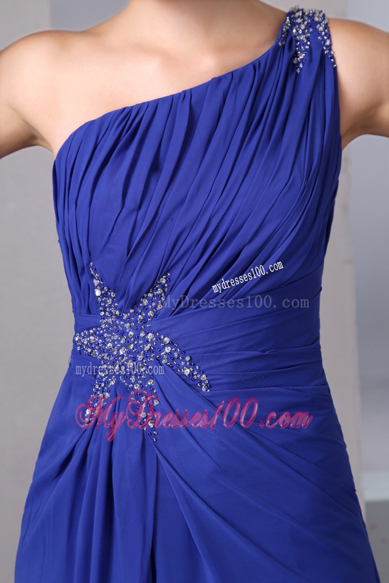 Blue Empire One Shoulder Beading Homecoming Dresses Ankle-length