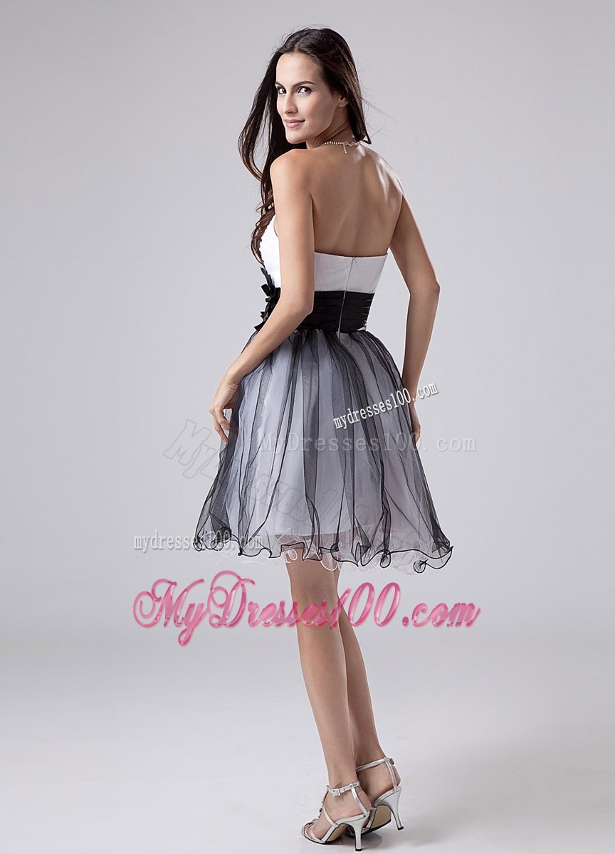 White and Black Homecoming Dresses Sweetheart With Sash Ruche