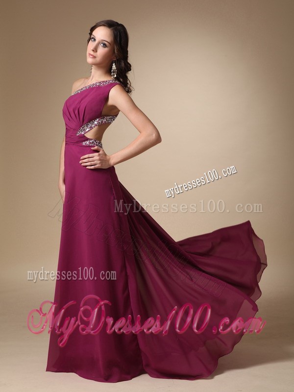 2013 Burgundy Column One Shoulder Beading Homecoming Dresses