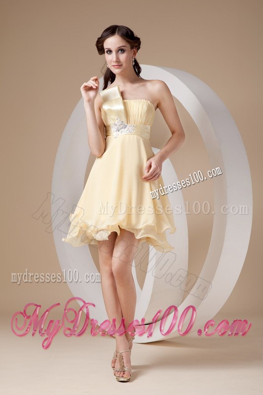 Sweet Light Yellow Homecoming Dresses Strapless Beading 2013