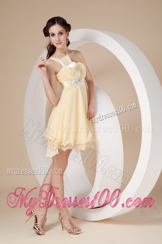 Sweet Light Yellow Homecoming Dresses Strapless Beading 2013