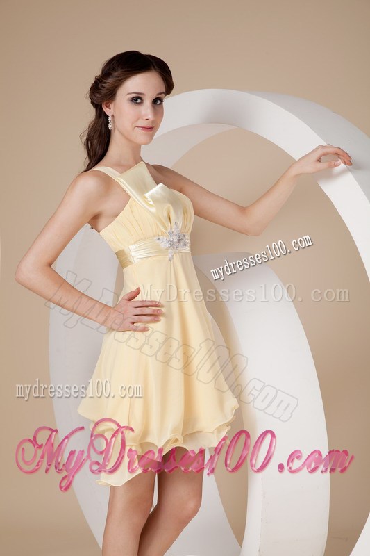 Sweet Light Yellow Homecoming Dresses Strapless Beading 2013