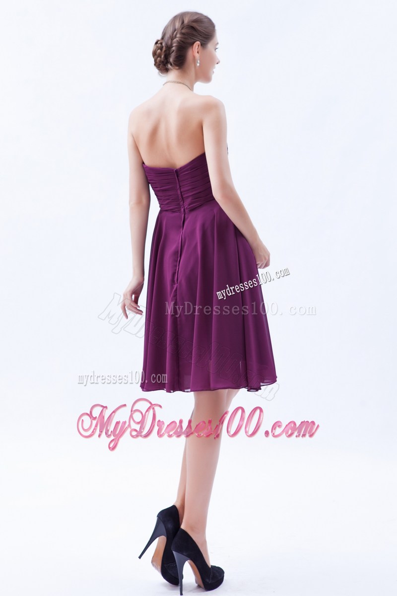 Dark Purple Strapless Homecoming Dresses with Appliques and Ruching