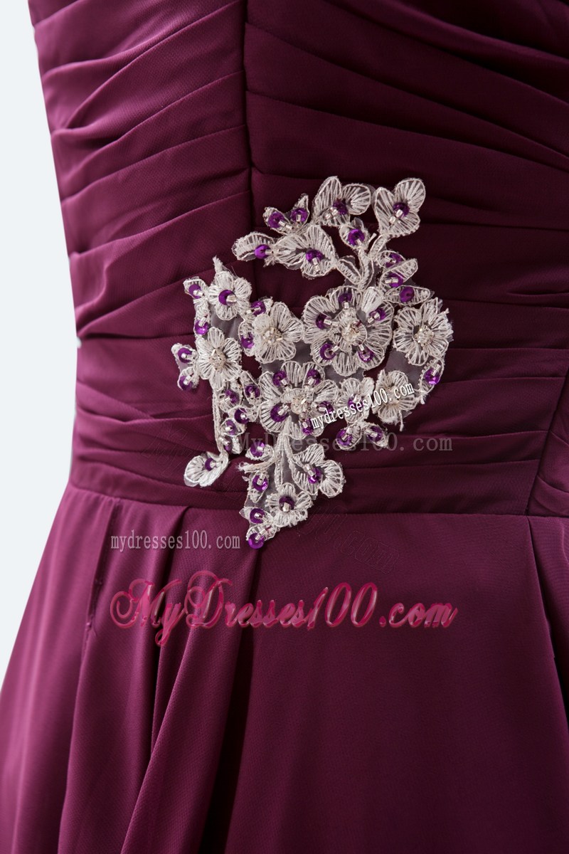 Dark Purple Strapless Homecoming Dresses with Appliques and Ruching