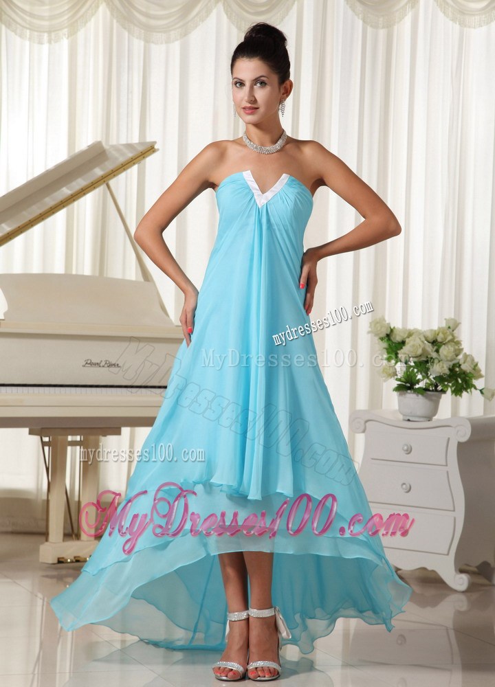 Lovely Natural Waist Baby Blue High-low For 2013 Homecoming Dress
