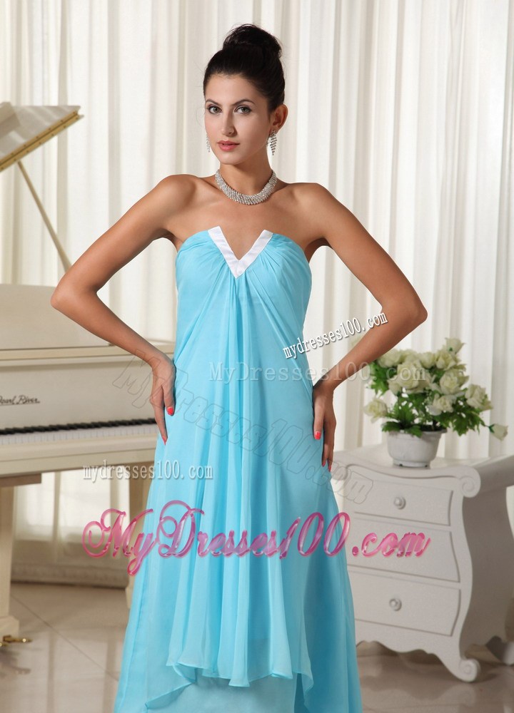 Lovely Natural Waist Baby Blue High-low For 2013 Homecoming Dress