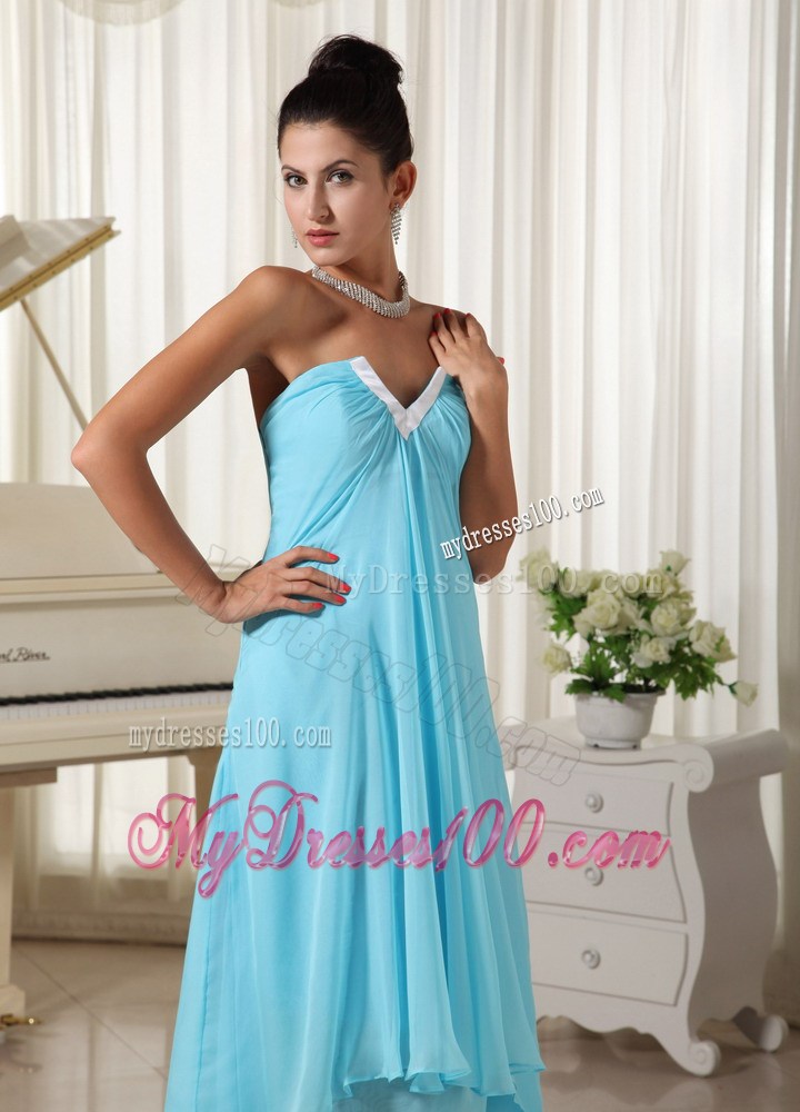 Lovely Natural Waist Baby Blue High-low For 2013 Homecoming Dress