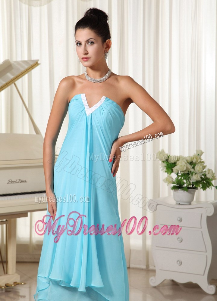 Lovely Natural Waist Baby Blue High-low For 2013 Homecoming Dress