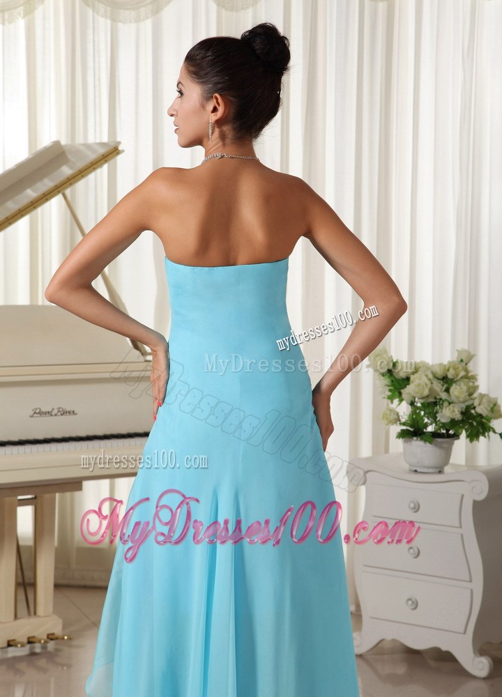 Lovely Natural Waist Baby Blue High-low For 2013 Homecoming Dress
