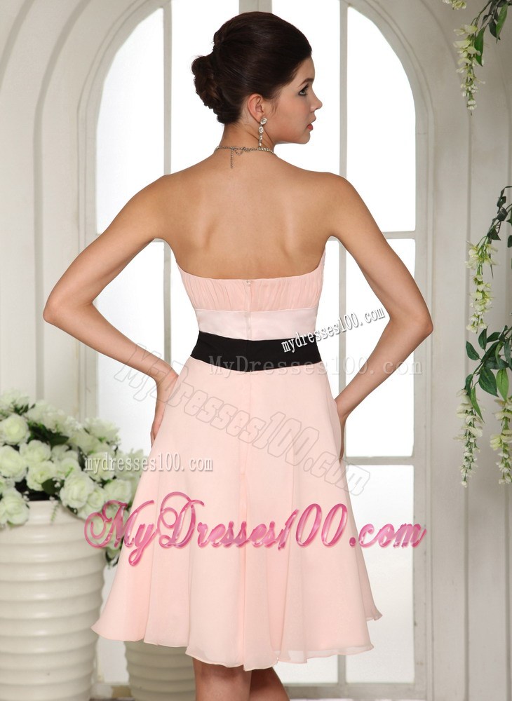 Cheap Baby Pink Homecoming Dresses With Black Sash Knee-length