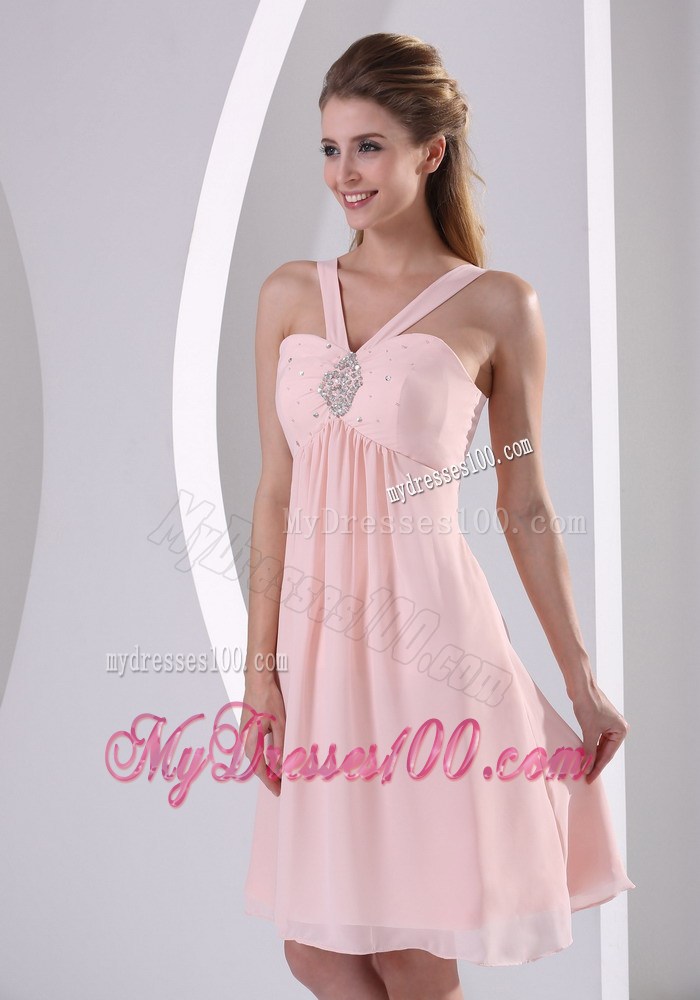 Baby Pink Straps V-neck Short Homecoming Dresses With Beading