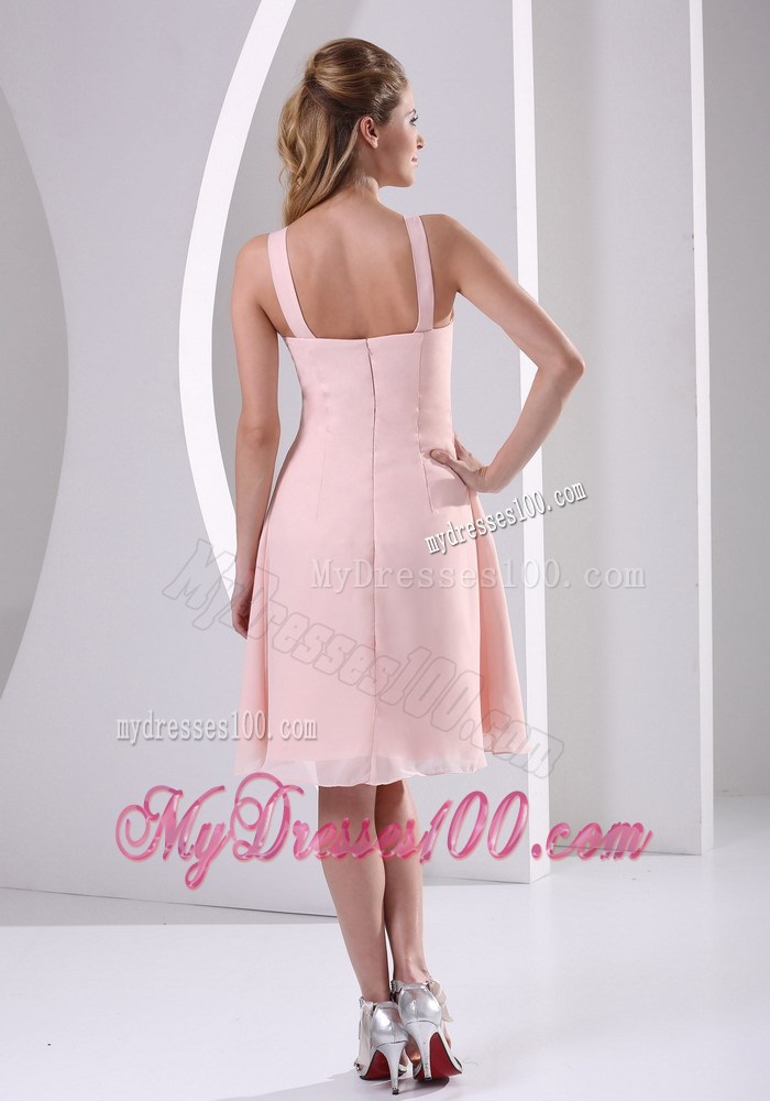Baby Pink Straps V-neck Short Homecoming Dresses With Beading