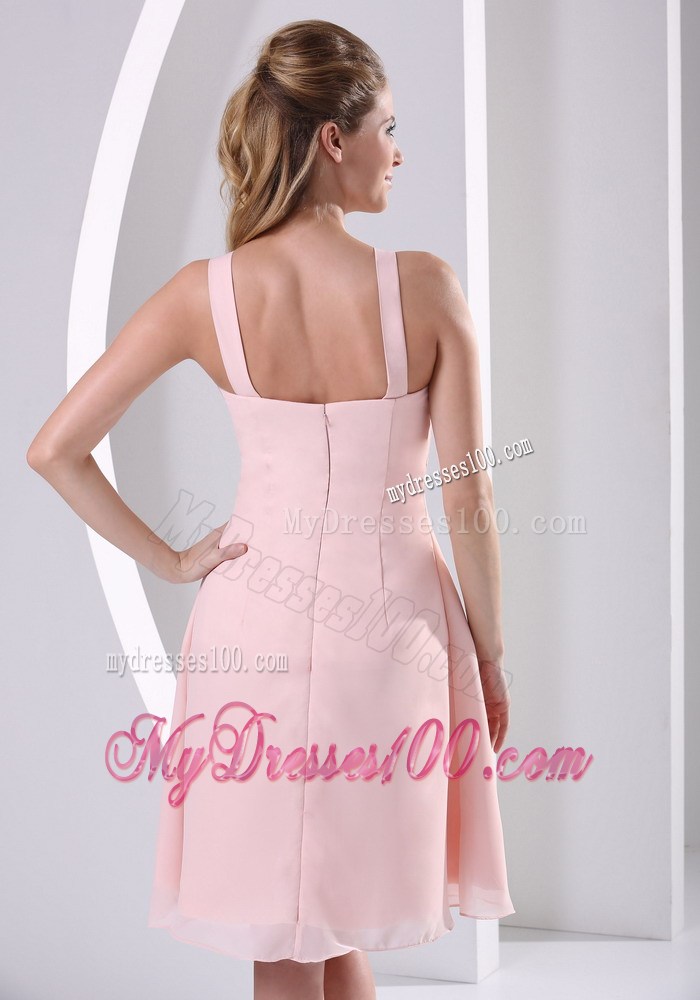 Baby Pink Straps V-neck Short Homecoming Dresses With Beading