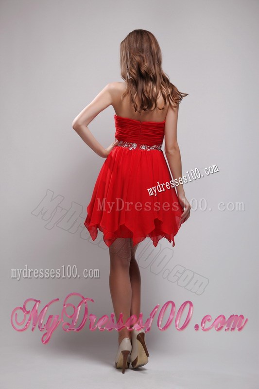 Red Empire Sweetheart Neck Beading Ruche Prom Homecoming Dress