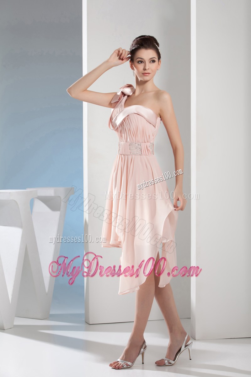 2013 Beading One Shoulder Pink Short Homecoming Dresses