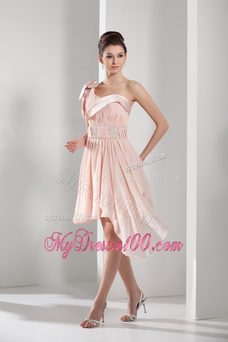 2013 Beading One Shoulder Pink Short Homecoming Dresses