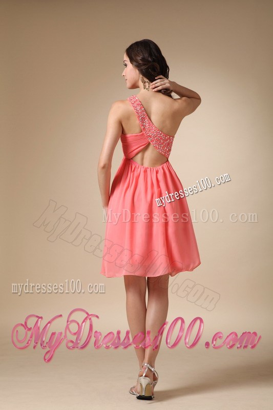 Watermelon Red One Shoulder Beading Prom Homecoming Dress