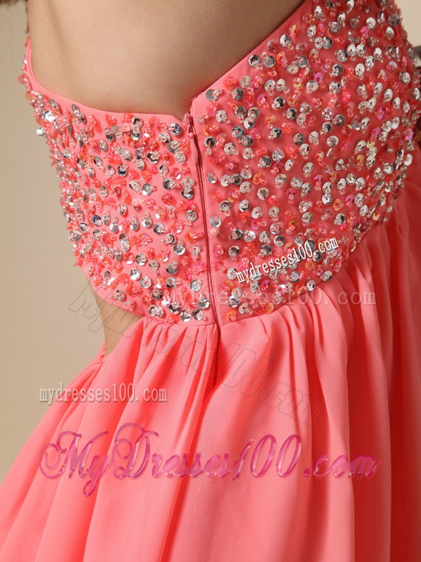 Watermelon Red One Shoulder Beading Prom Homecoming Dress