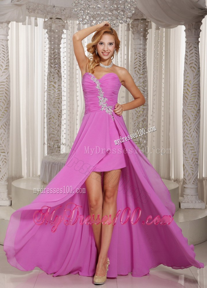 High-low Homecoming Dress Lavender Sweetheart Appliques Ruched