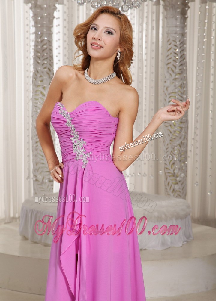 High-low Homecoming Dress Lavender Sweetheart Appliques Ruched