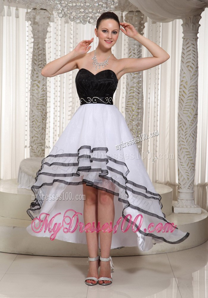 Black and White High-low Sweetheart Homecoming Dress Belt Beading