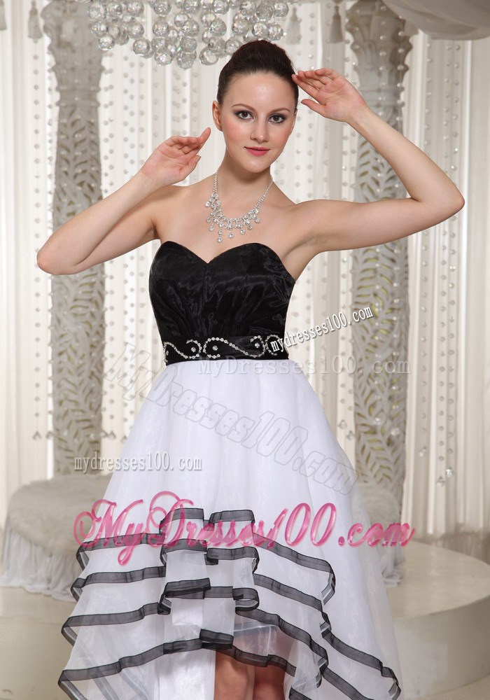 Black and White High-low Sweetheart Homecoming Dress Belt Beading