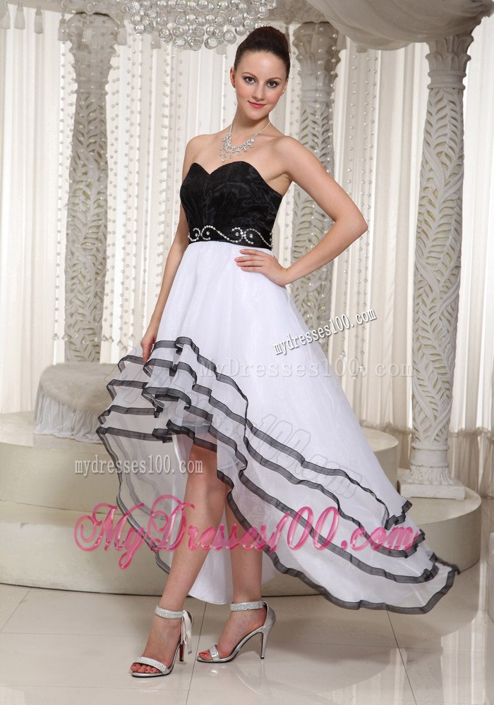 Black and White High-low Sweetheart Homecoming Dress Belt Beading