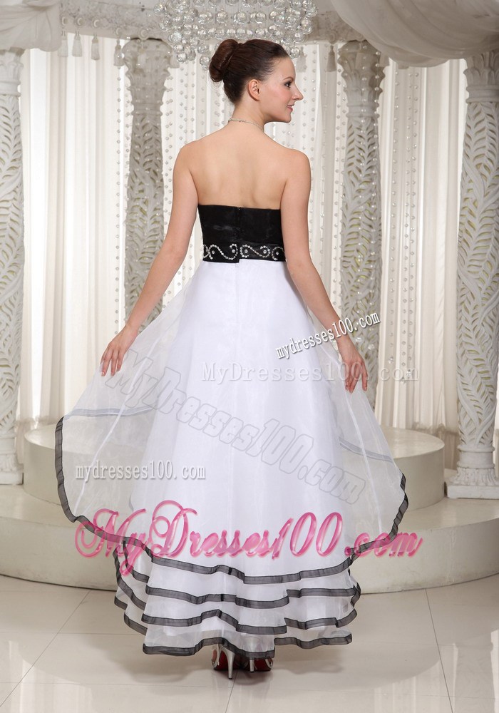 Black and White High-low Sweetheart Homecoming Dress Belt Beading