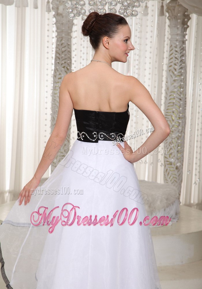 Black and White High-low Sweetheart Homecoming Dress Belt Beading