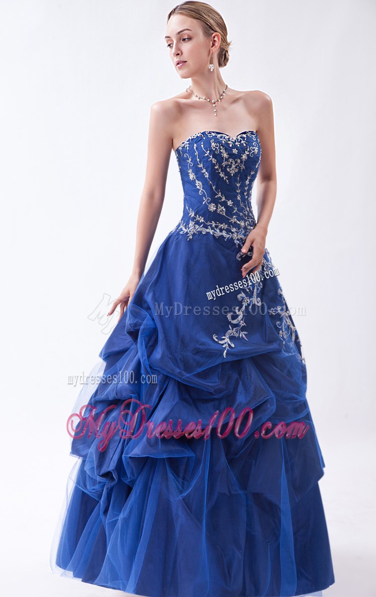 Blue Sweetheart Homecoming Dresses with Appliques Pick-ups