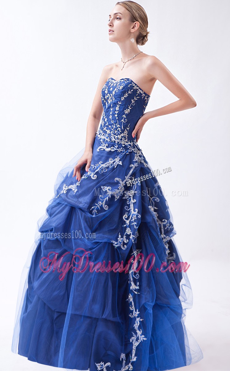 Blue Sweetheart Homecoming Dresses with Appliques Pick-ups