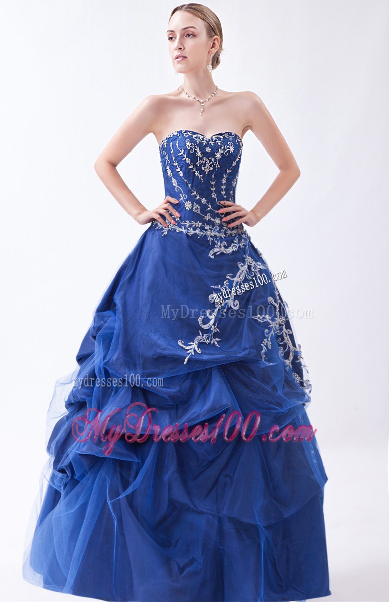 Blue Sweetheart Homecoming Dresses with Appliques Pick-ups