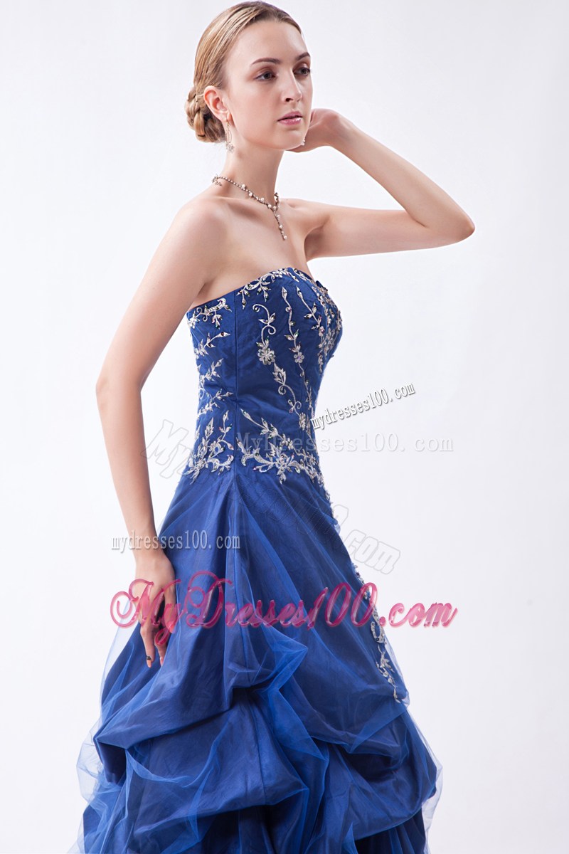 Blue Sweetheart Homecoming Dresses with Appliques Pick-ups