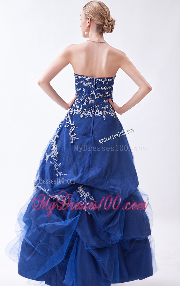 Blue Sweetheart Homecoming Dresses with Appliques Pick-ups