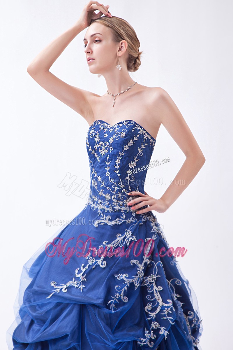Blue Sweetheart Homecoming Dresses with Appliques Pick-ups