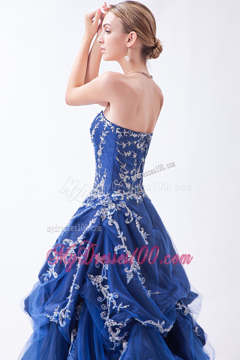 Blue Sweetheart Homecoming Dresses with Appliques Pick-ups