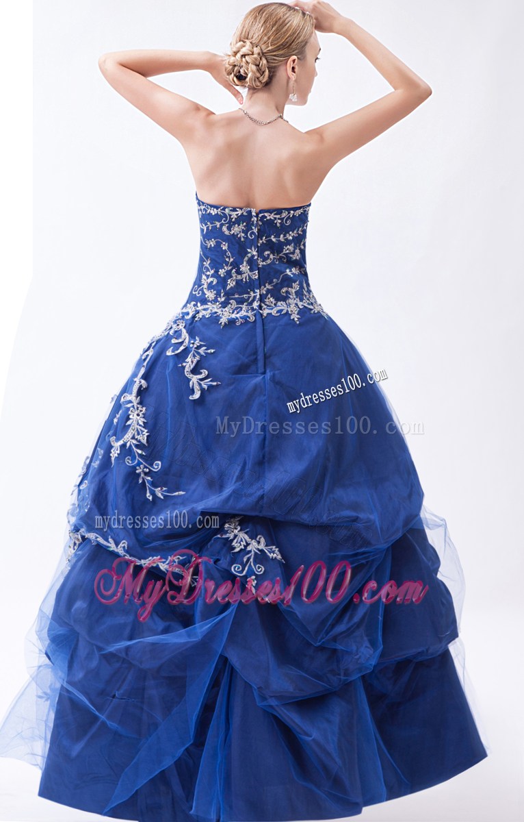 Blue Sweetheart Homecoming Dresses with Appliques Pick-ups