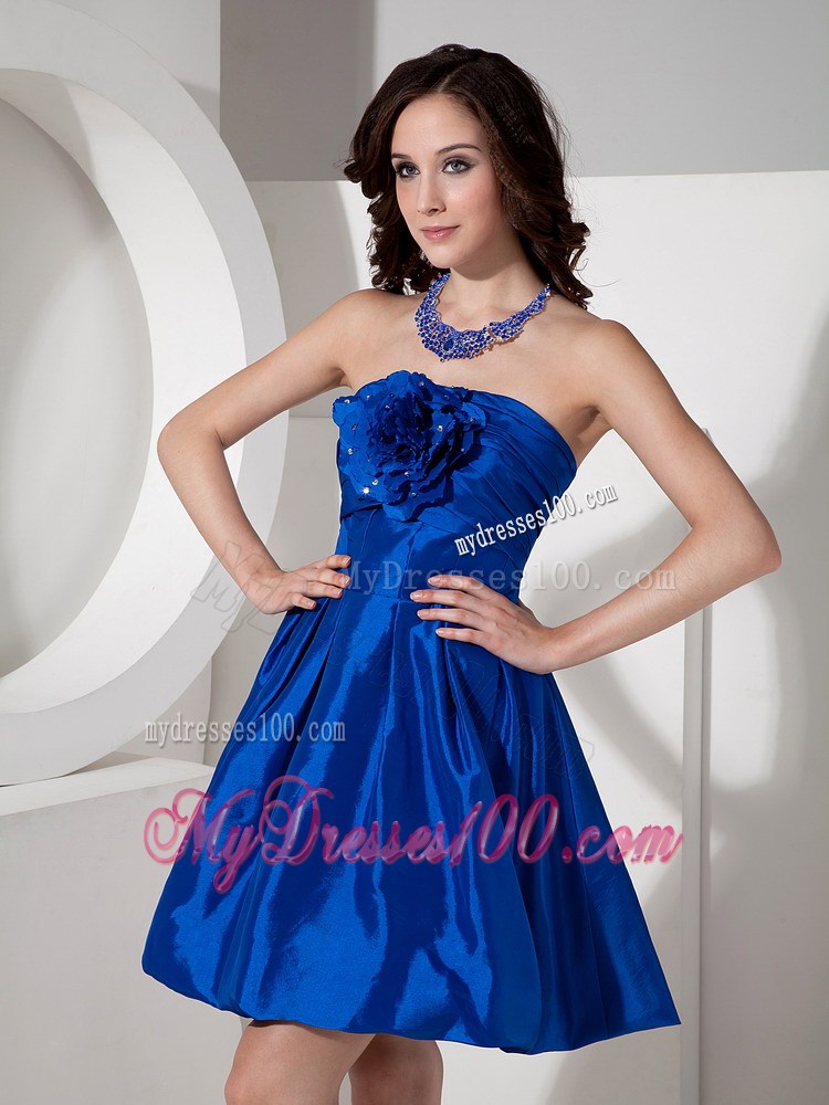 Modest Royal Blue Strapless Homecoming Dress Hand Flowers 