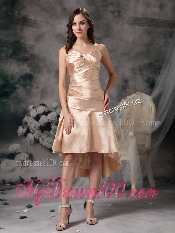 Champagne Sweetheart High-low Ruching Homecoming Dresses
