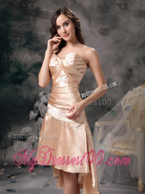 Champagne Sweetheart High-low Ruching Homecoming Dresses