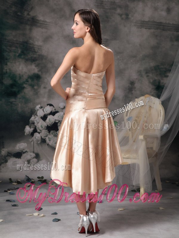 Champagne Sweetheart High-low Ruching Homecoming Dresses