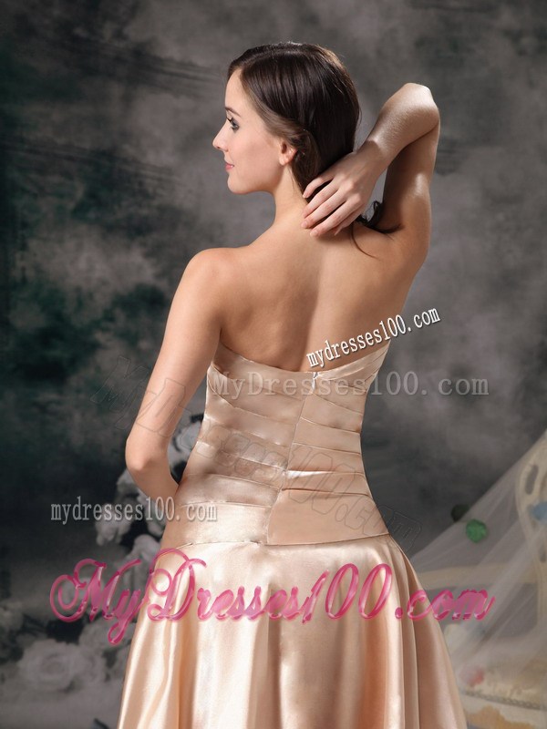 Champagne Sweetheart High-low Ruching Homecoming Dresses