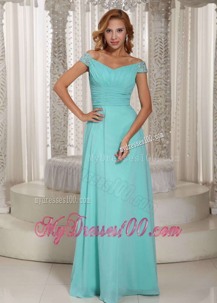 Aqua Blue Off The Shoulder Ruched Homecoming Dresses Beading