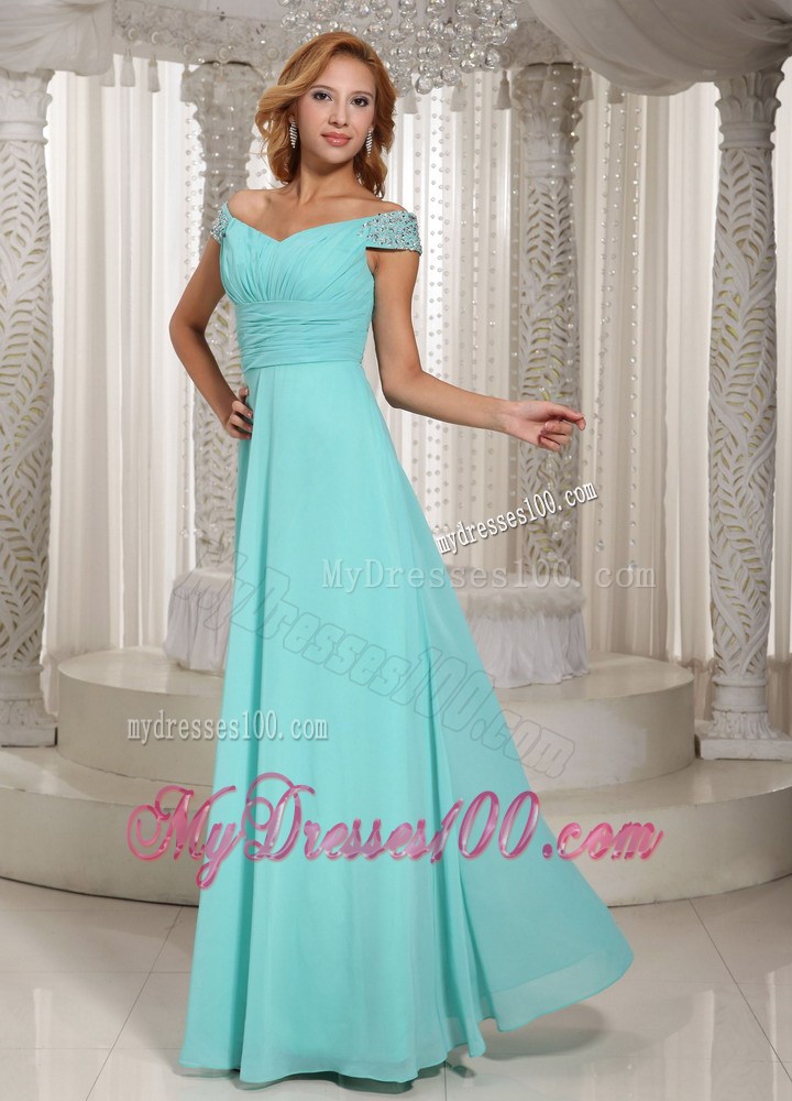 Aqua Blue Off The Shoulder Ruched Homecoming Dresses Beading