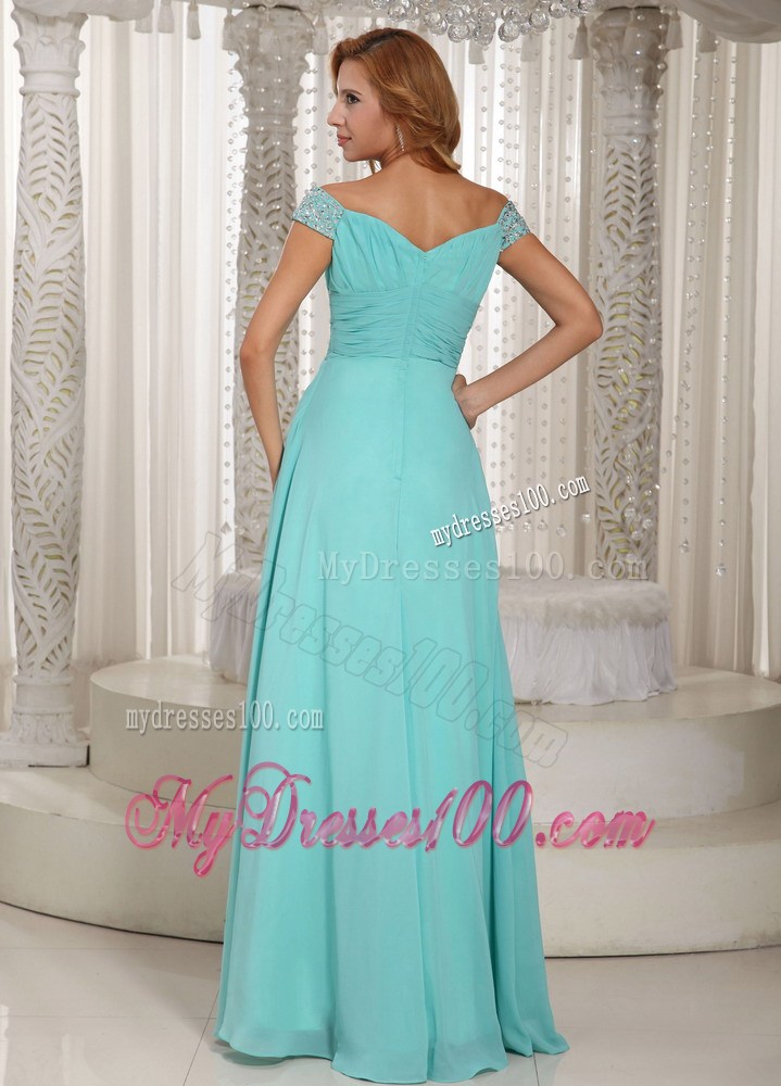 Aqua Blue Off The Shoulder Ruched Homecoming Dresses Beading