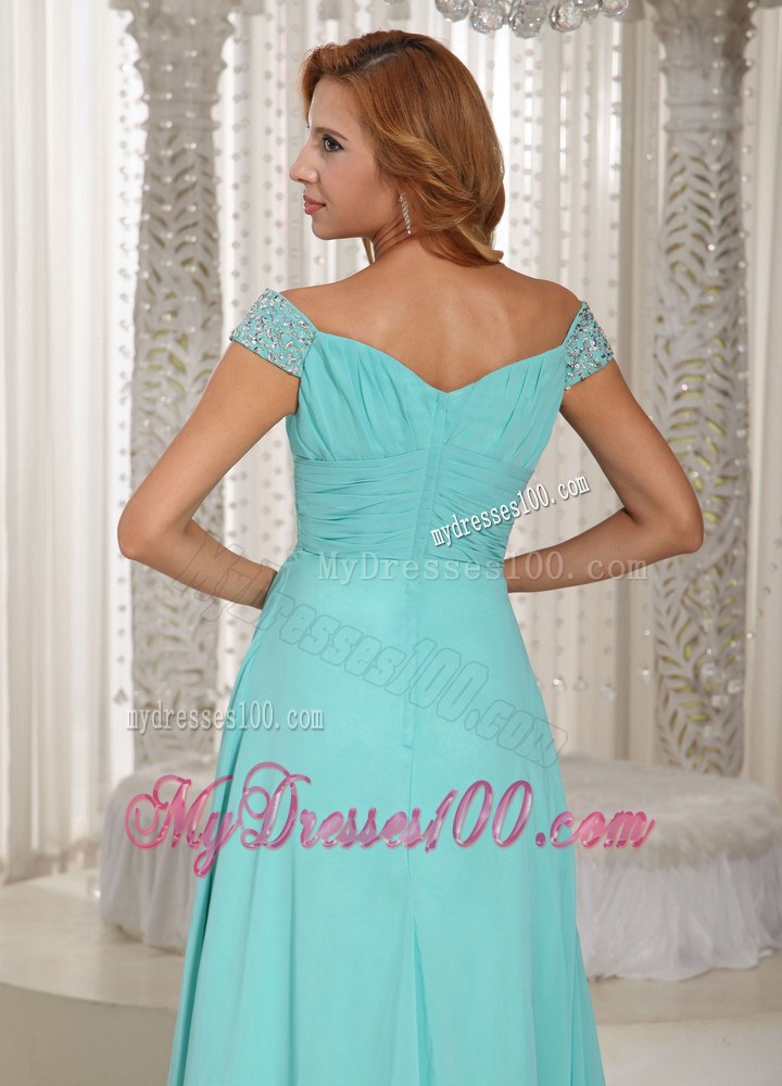 Aqua Blue Off The Shoulder Ruched Homecoming Dresses Beading