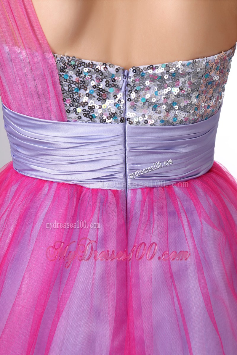 Hot Pink and Lilac One Shoulder Beading Homecoming Dresses