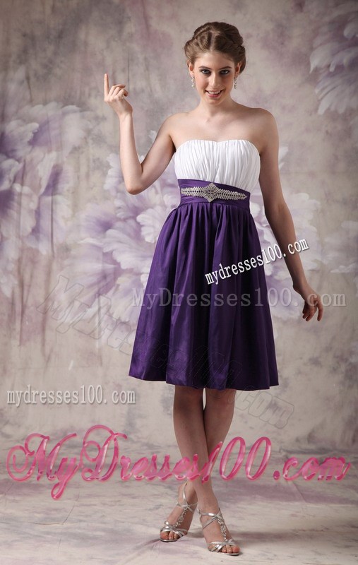 White and Purple Sweetheart Beading and Ruche Homecoming Dress