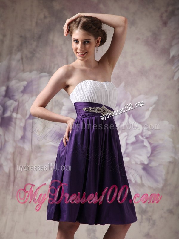 White and Purple Sweetheart Beading and Ruche Homecoming Dress