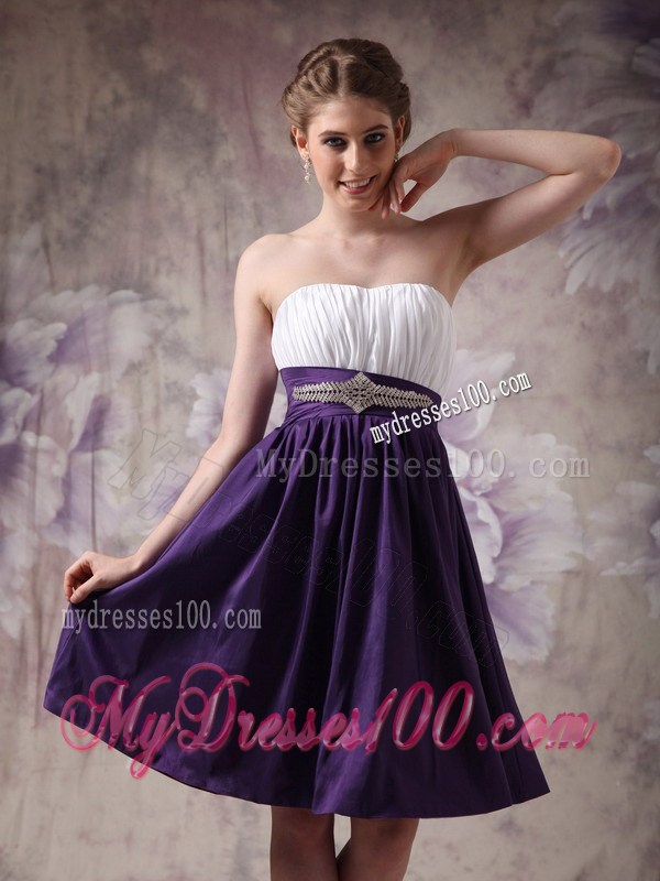 White and Purple Sweetheart Beading and Ruche Homecoming Dress